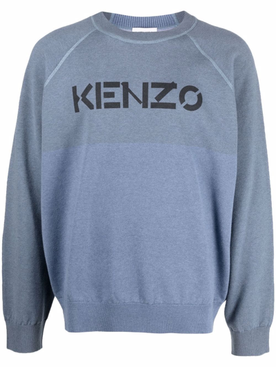 Shop Kenzo Two-tone Logo-print Sweatshirt In Blue