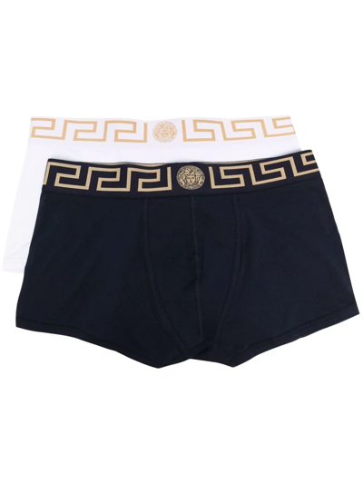 Shop Versace Greca-waistband Boxer Pack In Blue