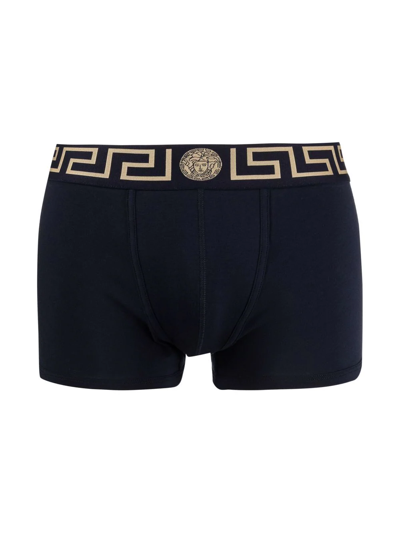 Shop Versace Greca-waistband Boxer Pack In Blue