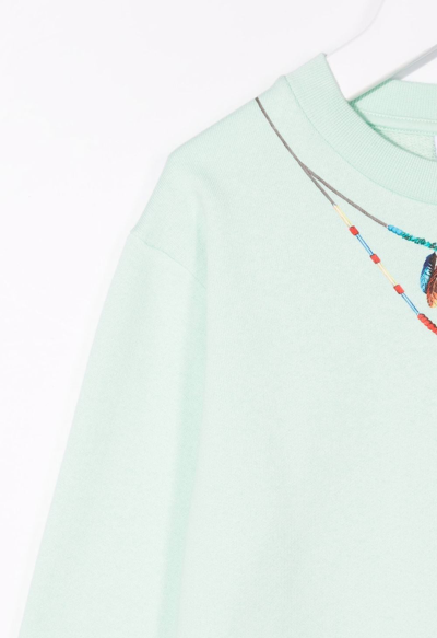 Shop Marcelo Burlon County Of Milan Feather Necklace-print Sweatshirt In Green