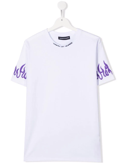 Shop Vision Of Super Teen Flame-sleeve T-shirt In White
