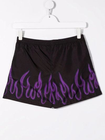 Shop Vision Of Super Teen Flame-print Swim Shorts In Black