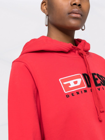 Shop Diesel Logo-embroidered Cotton Hoodie In Red