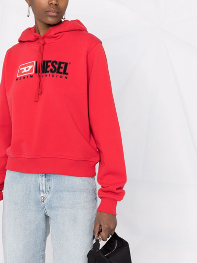 Shop Diesel Logo-embroidered Cotton Hoodie In Red