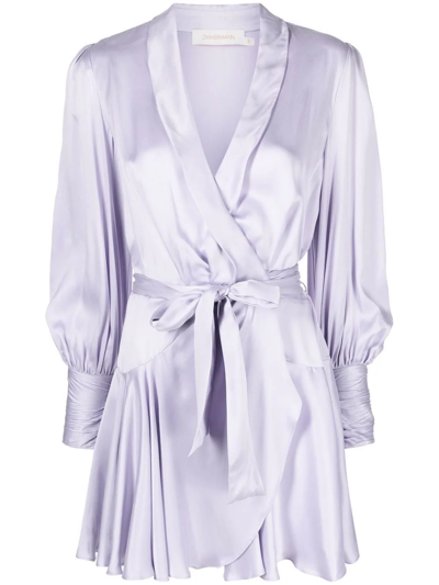 Shop Zimmermann Wraparound Silk Dress In Purple
