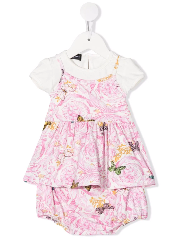 Versace Kids all-over logo-print layered dress - Pink