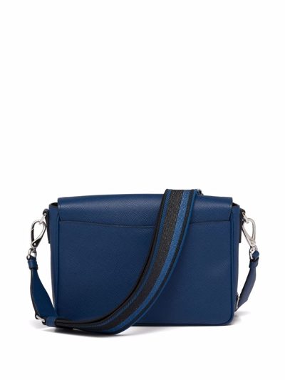 Shop Prada Logo-embossed Saffiano Leather Bag In Blue
