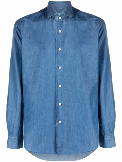Shop Xacus Denim Style Shirt In Blue