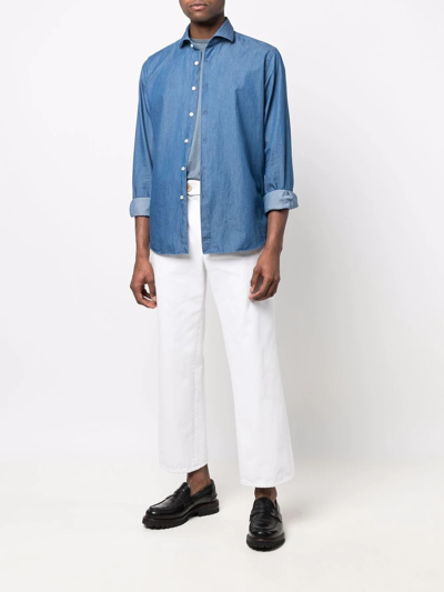Xacus Indigo Blue Denim Cotton Shirt In Blue
