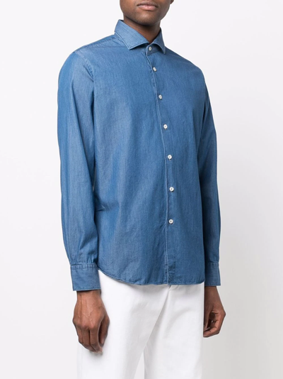 Xacus Indigo Blue Denim Cotton Shirt In Blue