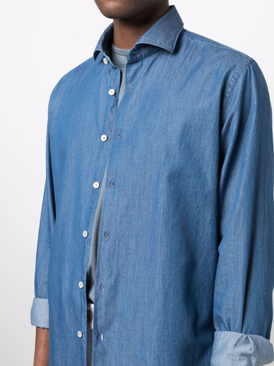 Xacus Indigo Blue Denim Cotton Shirt In Blue