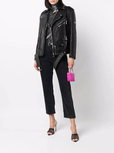 Shop Dolce & Gabbana Studded Belted Biker Jacket In Black