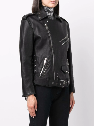Shop Dolce & Gabbana Studded Belted Biker Jacket In Black