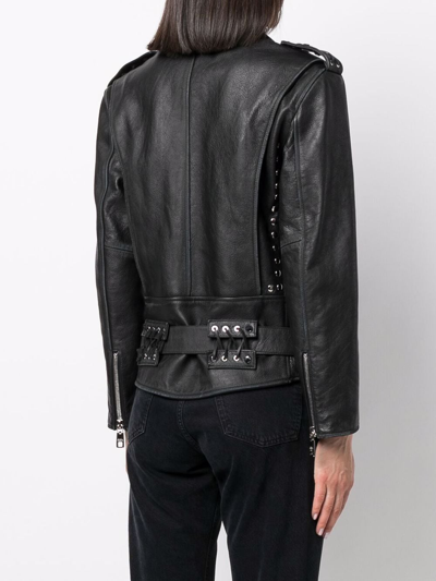 Shop Dolce & Gabbana Studded Belted Biker Jacket In Black