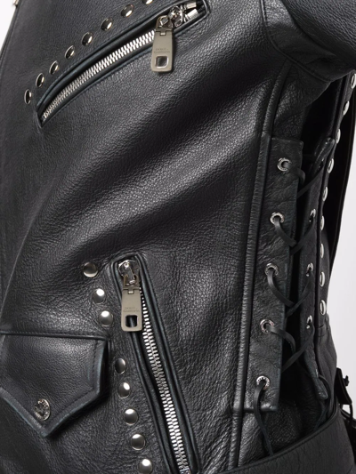 Shop Dolce & Gabbana Studded Belted Biker Jacket In Black