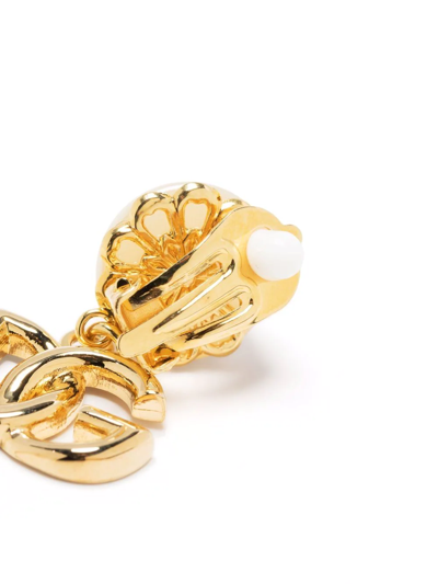 Dolce & Gabbana Logo Faux Pearl Earrings In Gold