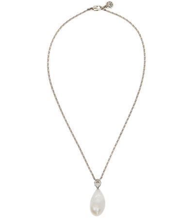 Shop Alexander Mcqueen Baroque Pearl Necklace In Silver