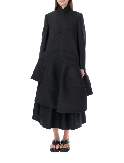 Shop Comme Des Garçons Asymmetric Wave Flared Coat In Black