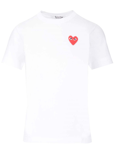 Shop Comme Des Garçons Play Heart Logo Embroidered Crewneck T In White