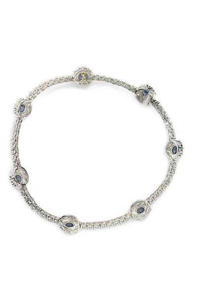 Shop Suzy Levian Sterling Silver & Sapphire Halo Tennis Bracelet In Blue