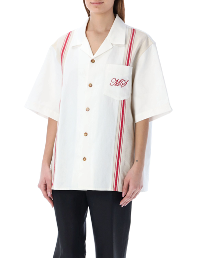 Shop Marine Serre Short Sleeved Stripe Trim Shirt In White