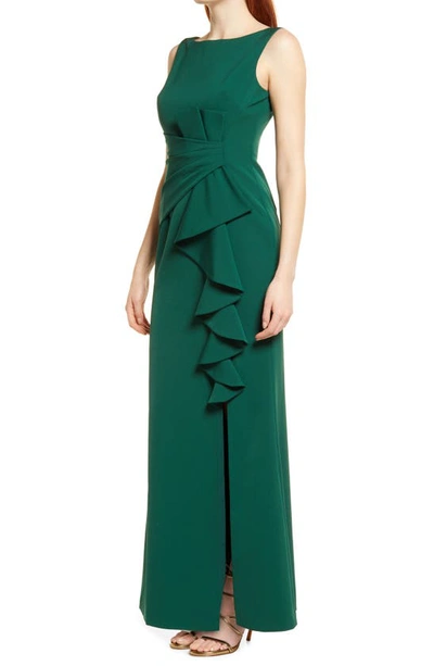 Eliza J Sleeveless Cascading-ruffle Gown In Hunter