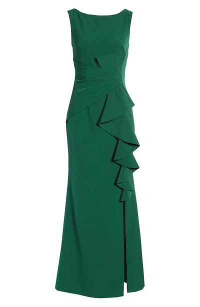 Eliza J Sleeveless Cascading-ruffle Gown In Hunter