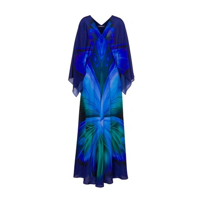 Shop Alberta Ferretti Fluid Butterfly Chiffon Maxi Dress In Blu