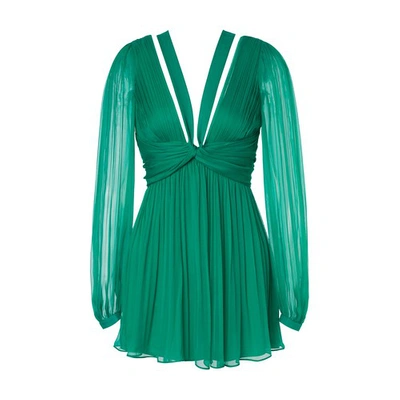 Shop Alberta Ferretti Organic Chiffon Mini Dress In Verde