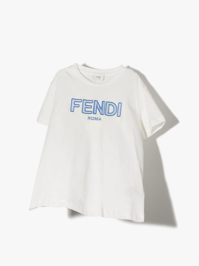 Shop Fendi Teen Logo-embroidered T-shirt In White