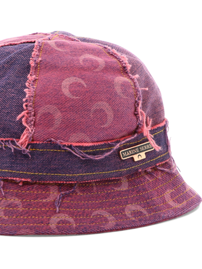 Shop Marine Serre "moom Denim Panelled" Bucket Hat In Purple