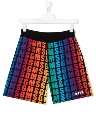 Shop Msgm Teen Rainbow Logo-print Shorts In Blue