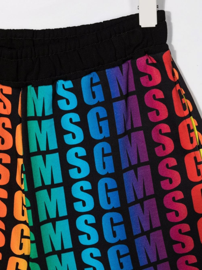 Shop Msgm Teen Rainbow Logo-print Shorts In Blue