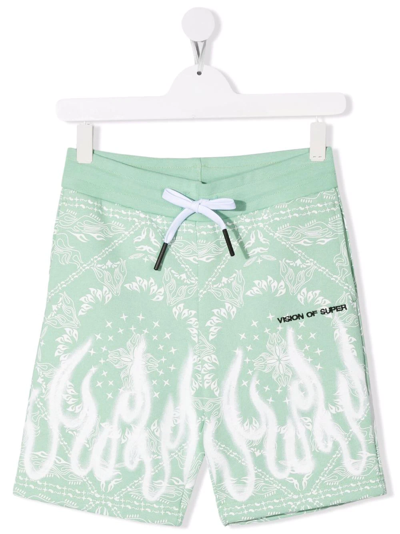 Shop Vision Of Super Teen Flame-print Swimshorts In Green