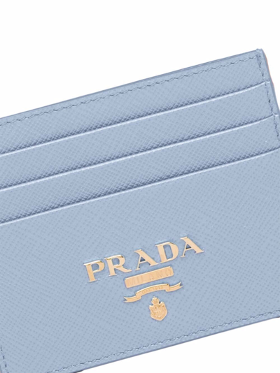 Shop Prada Logo Lettering Cardholder In Blue