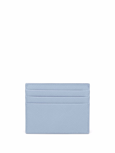 Prada Logo-plaque Saffiano Leather Cardholder In Blue