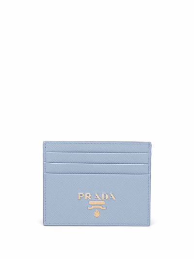 Shop Prada Logo Lettering Cardholder In Blue
