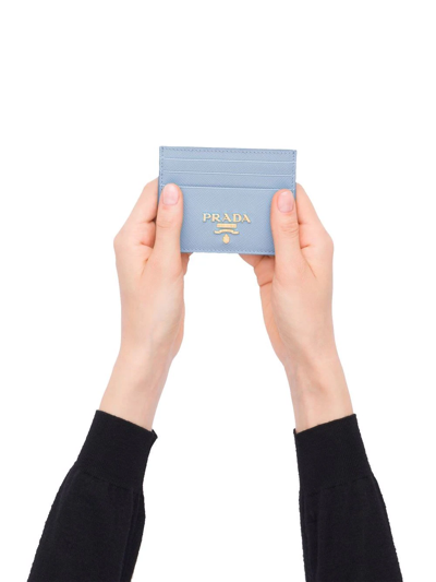 Prada Logo-plaque Saffiano Leather Cardholder In Blue