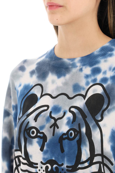 Shop Kenzo K-tiger Tie-dye Sweater In Blue,grey