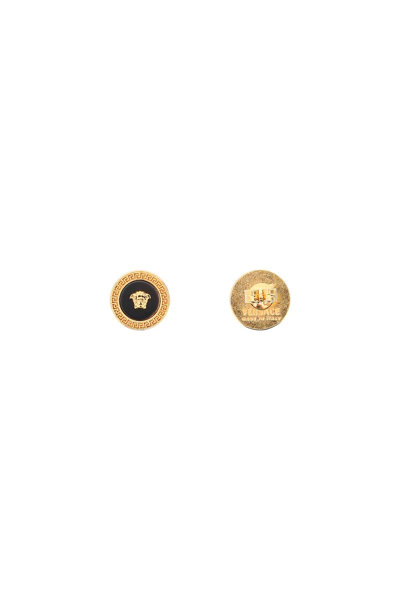 Shop Versace Button Earrings With Medusa In Black,gold