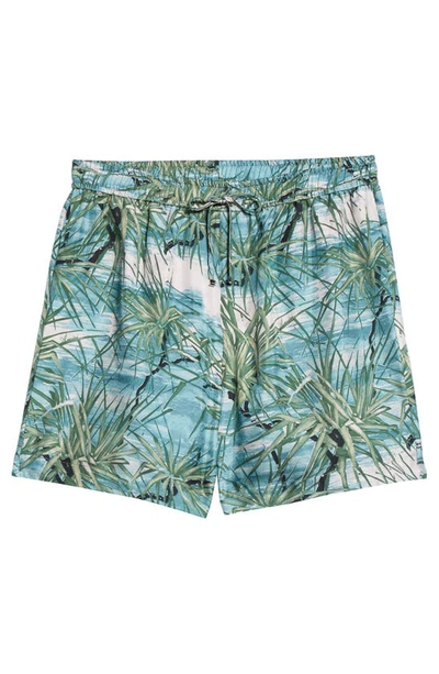 Shop Amiri Aloha Tree Silk Shorts In Blue