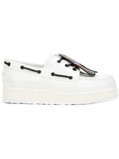 Pierre Hardy Knot Print Patent Leather Platform Loafers In White
