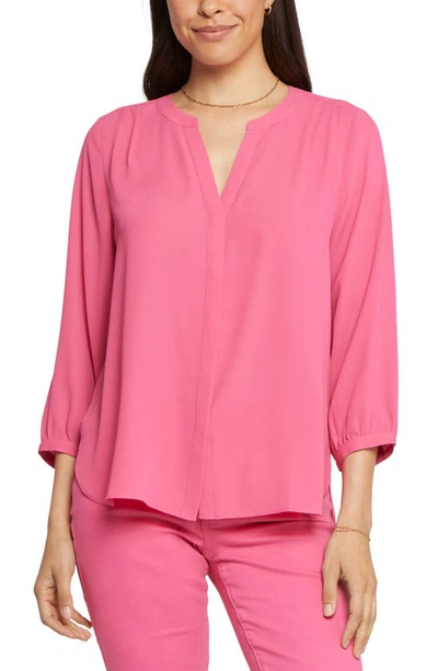Shop Nydj High-low Crepe Blouse In Pink Peony