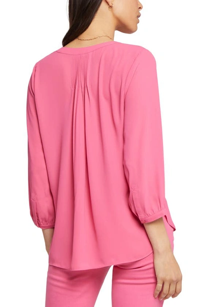 Shop Nydj High-low Crepe Blouse In Pink Peony