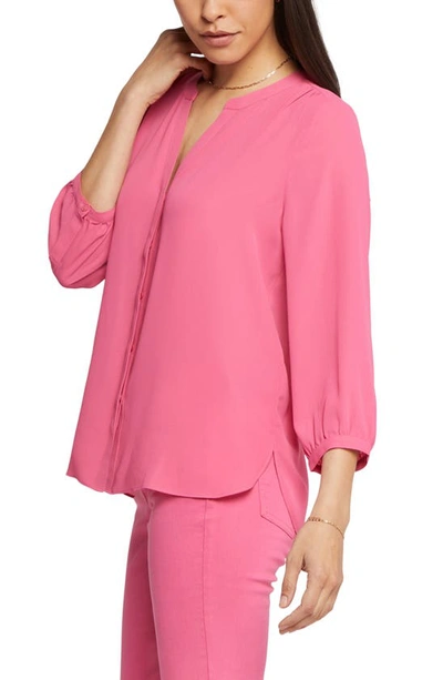 Shop Nydj High-low Crepe Blouse In Pink Peony