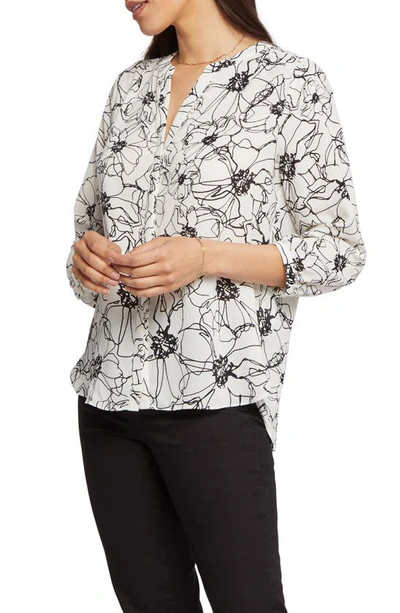 Shop Nydj High/low Crepe Blouse In Black Petals