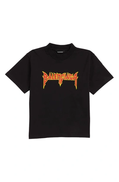 Shop Balenciaga Kids' Metal Logo Cotton Graphic Tee In Washed Black