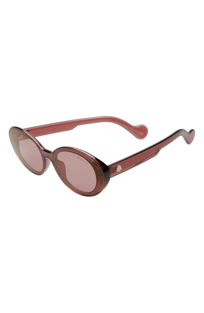 Shop Moncler 60mm Oval Sunglasses In Burgundy/ Pink W/ Gold