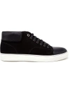 LANVIN SUEDE AND LEATHER MID-TOP SNEAKERS,FMSKDBM1VVELA1511253291