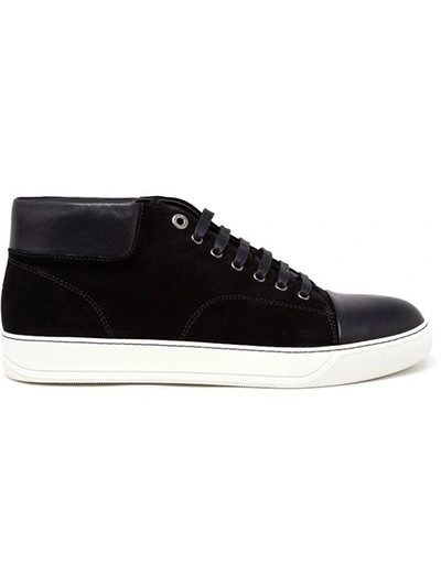 Shop Lanvin Suede And Leather Mid-top Sneakers